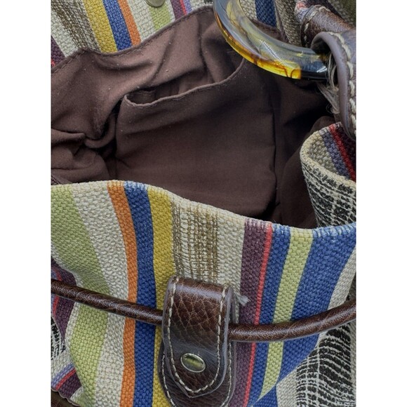 Relic Striped Canvas Purse / Bag Handbag Snap & Cinch Jewel Tone Multicolor - Picture 15 of 15